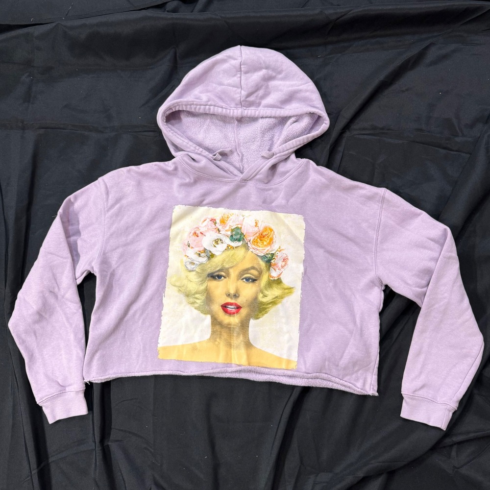 Lavender Marilyn‎ Monroe Floral Graphic Cropped Hoodie Women's Size Small